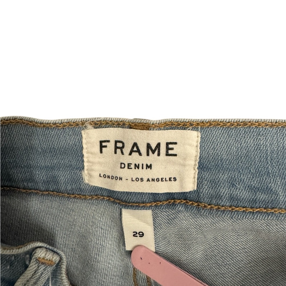 FRAME Straight Leg Cropped Jeans Frayed Raw Hem Light Wash Blue Size 29 - Picture 2 of 9